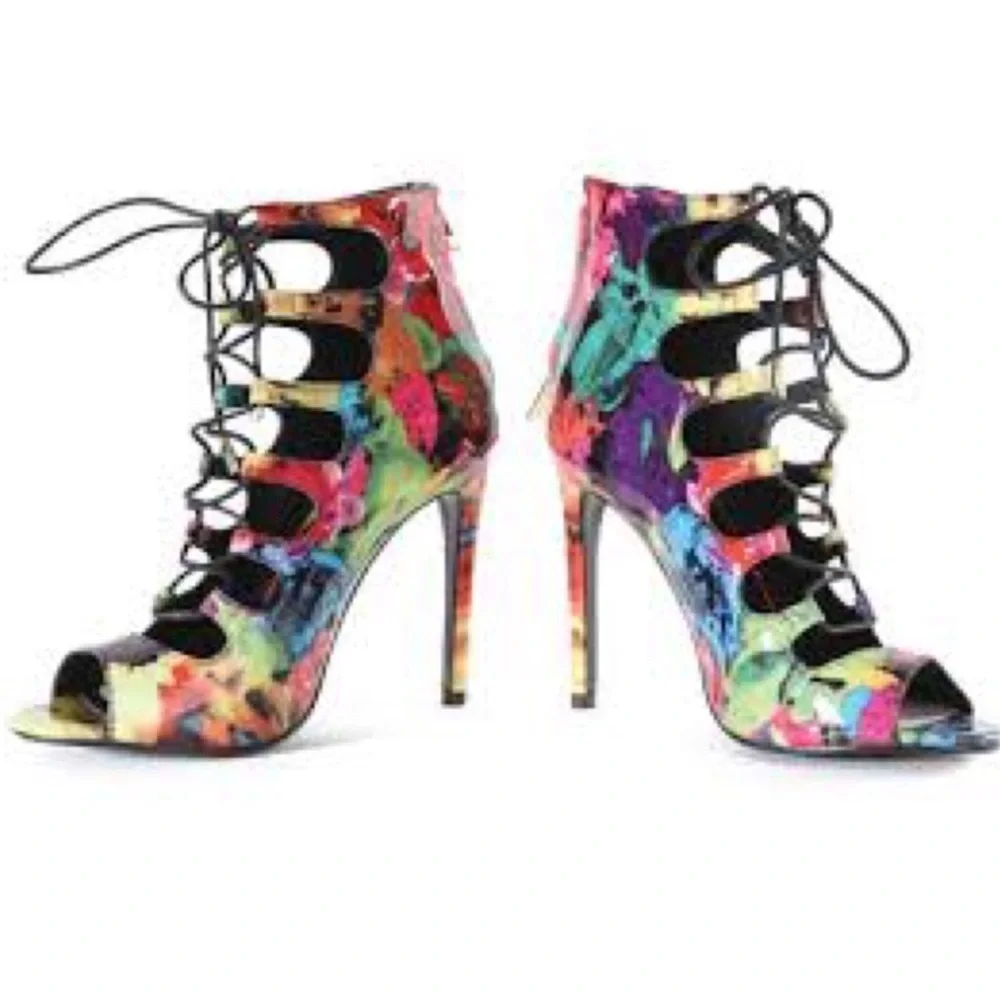 Steve Madden Stilettos heels Multicolor rainbow tie dye lace up colorful size 9
